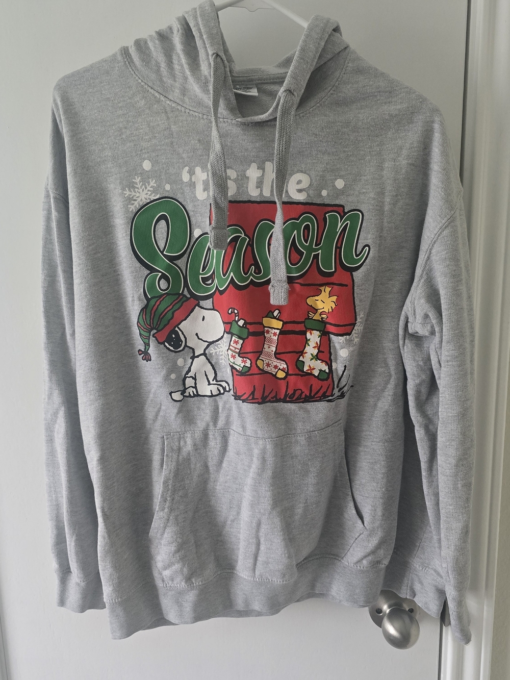Peanuts Gray Hoodie with Red & Green Holiday Graphic